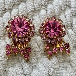 Vintage Austria Pink and Gold Crystal Earrings- clip ons